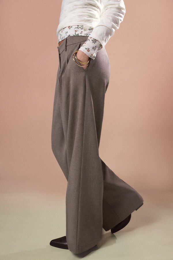 Slowlove Pantal&oacute;n recto con pinzas Gris