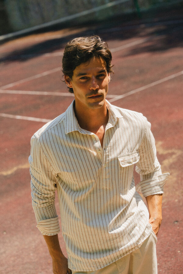 OOTO Polera de algod&oacute;n con lino Marfil