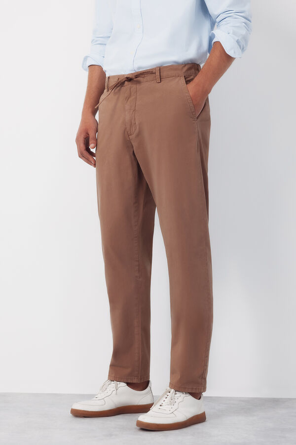 Cortefiel Jogger popelin con gomas regular Camel