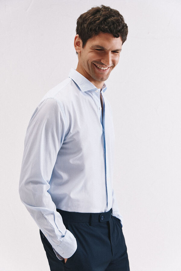 Cortefiel Camisa rayas algod&oacute;n Azul