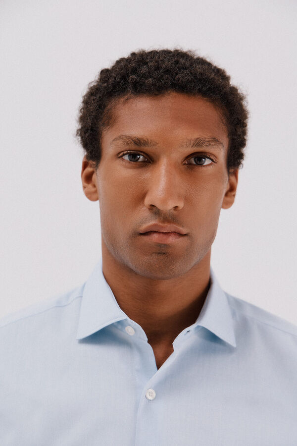 Cortefiel Camisa lisa de gemelos f&aacute;cil plancha Azul