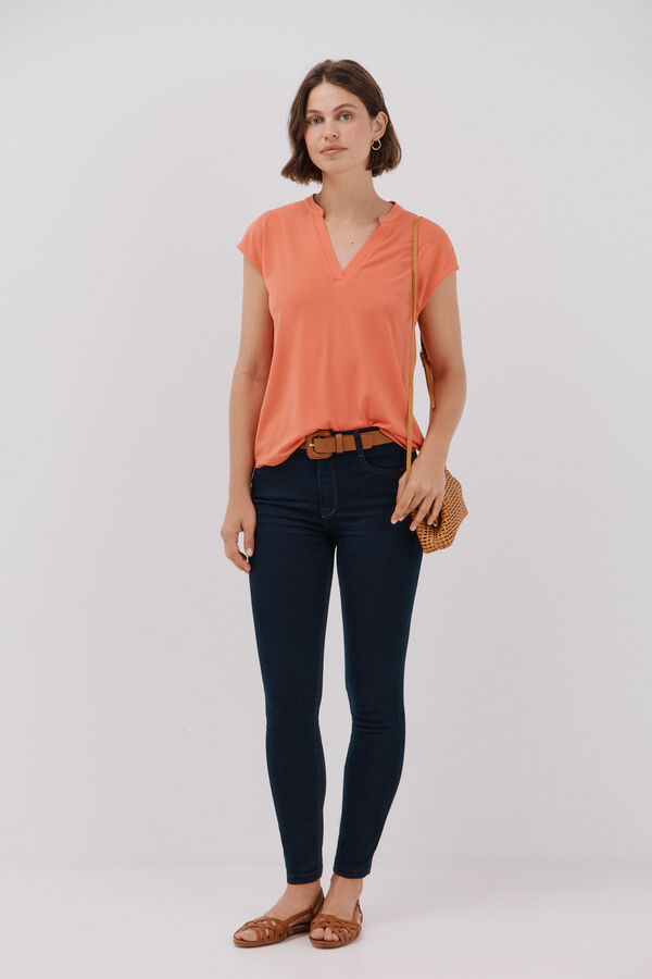 Cortefiel Playera b&aacute;sica cuello mao Coral