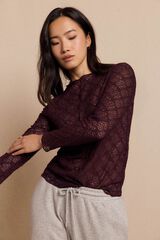 Slowlove Top de encaje asim&eacute;trico Vino