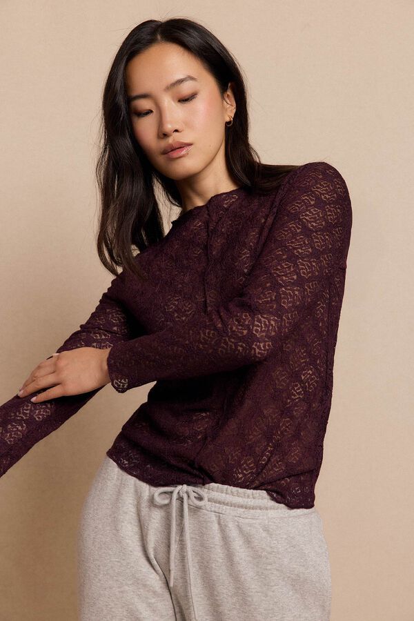 Slowlove Top de encaje asim&eacute;trico Vino