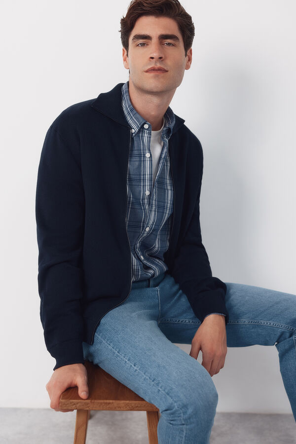 Cortefiel C&aacute;rdigan algod&oacute;n cremallera cuello polo Azul marino