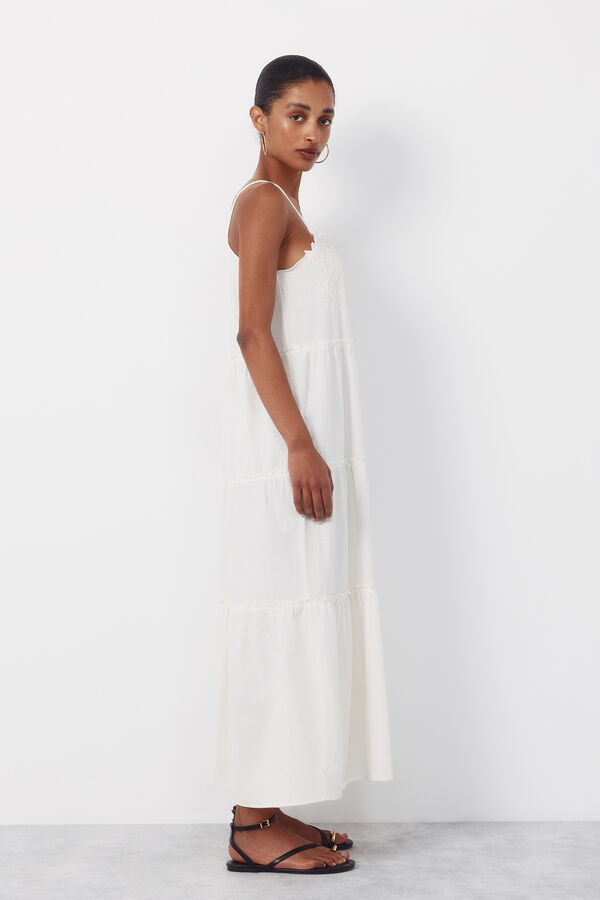 Cortefiel Vestido bordado floral Marfil