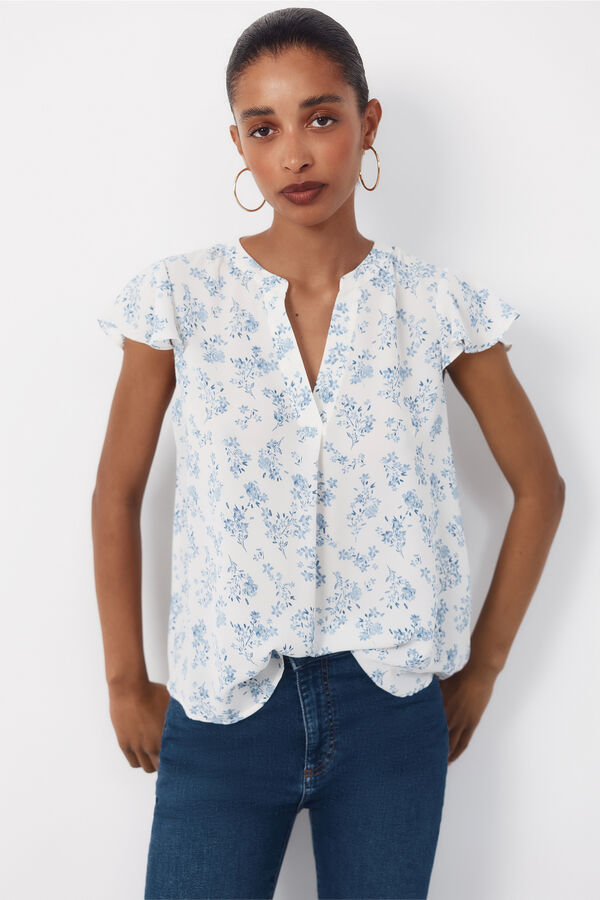 Cortefiel Blusa fluida de manga de vuelo Estampado blanco