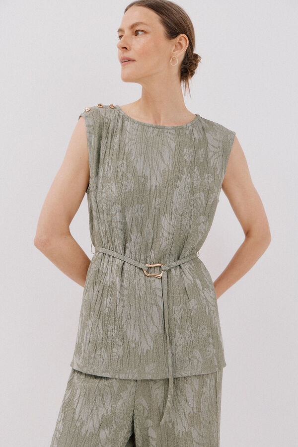 Cortefiel Top jacquard hebilla Kaki