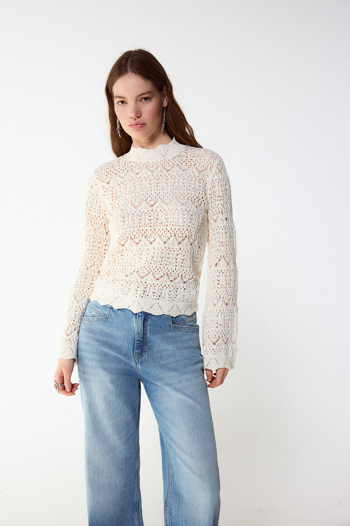 Slowlove Su&eacute;ter de punto calado cuello perkins