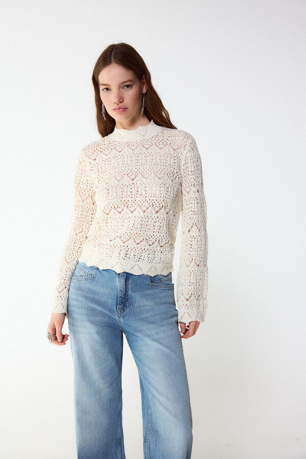 Slowlove Su&eacute;ter de punto calado cuello perkins Marfil