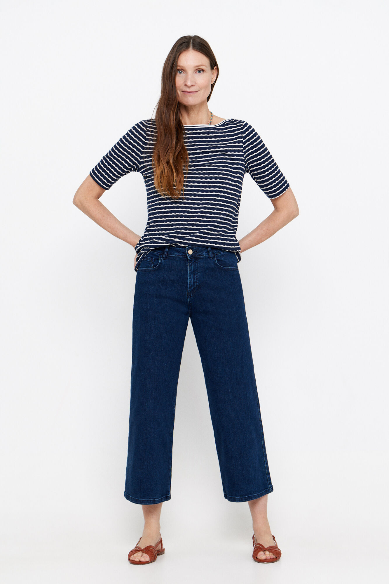 Cortefiel pantal&oacute;n denim fit palazzo crop