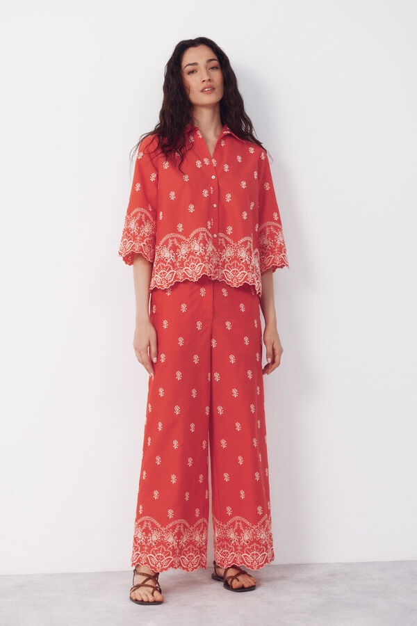 Cortefiel Camisa con detalles bordados Coral