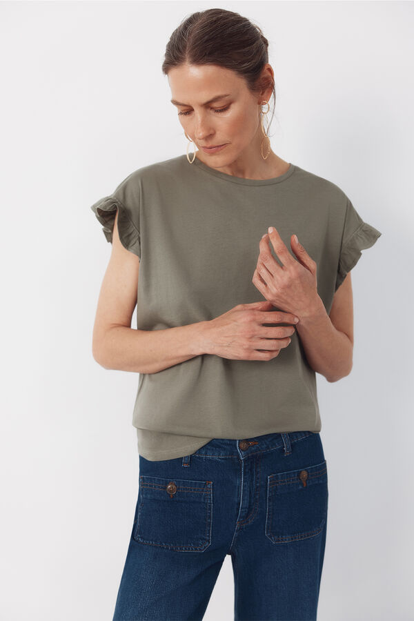 Cortefiel Playera b&aacute;sica con volante Kaki