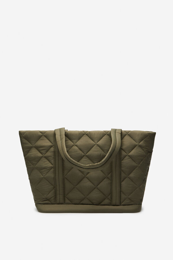 Cortefiel Bolsa shopper de nylon con logo gris Kaki
