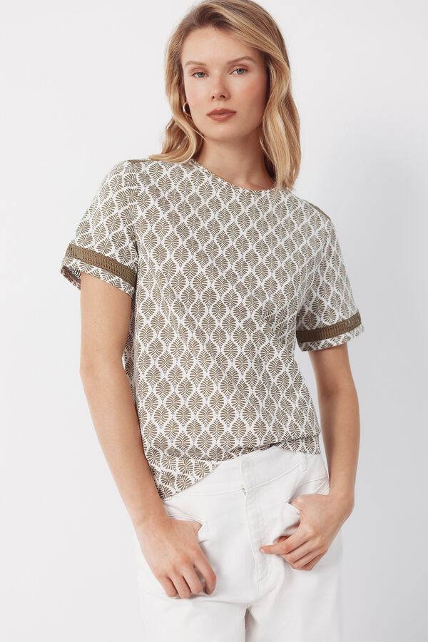 Cortefiel Playera con detalle de vainicas Estampado verde