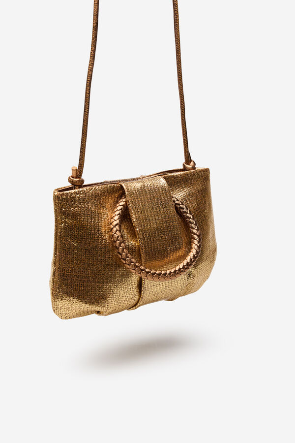 Cortefiel Bandolera de rafia con asa trenzada Dorado