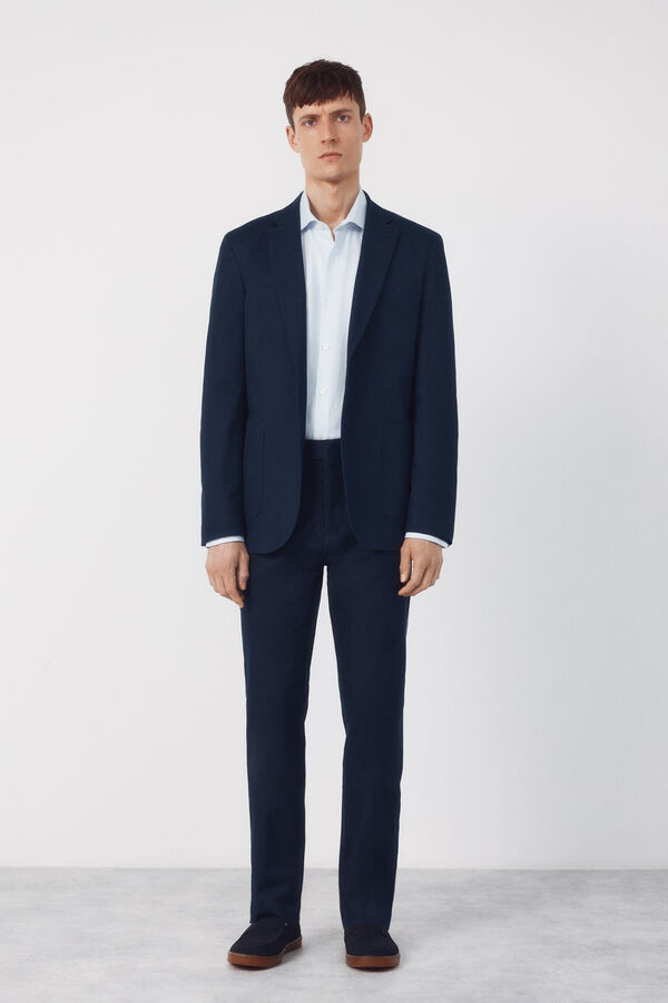 Cortefiel Americana traje coordinada mezcla lino Azul marino