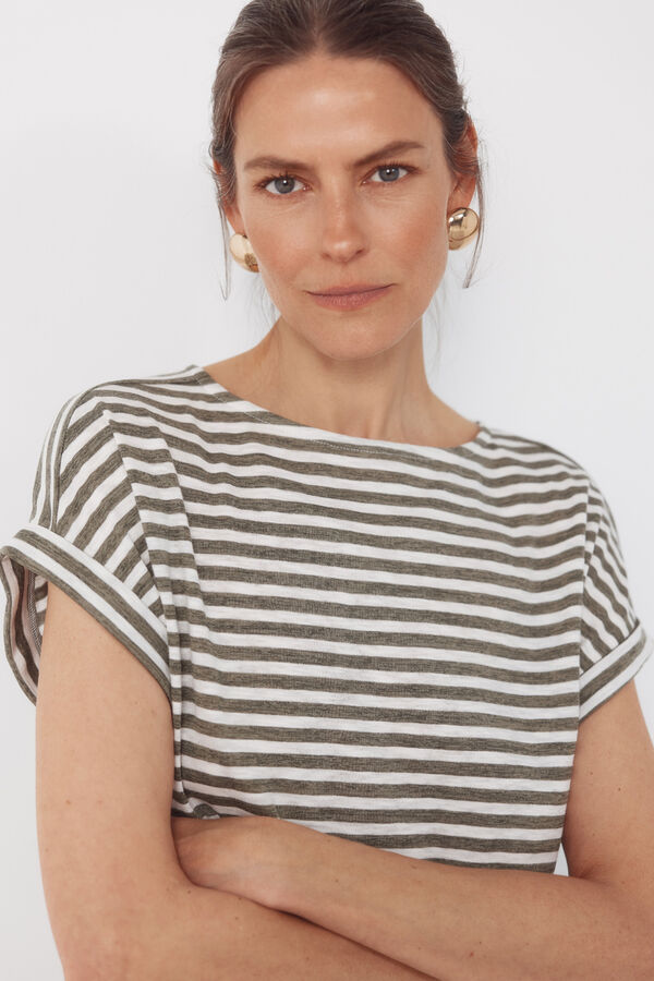 Cortefiel Playera de rayas Kaki