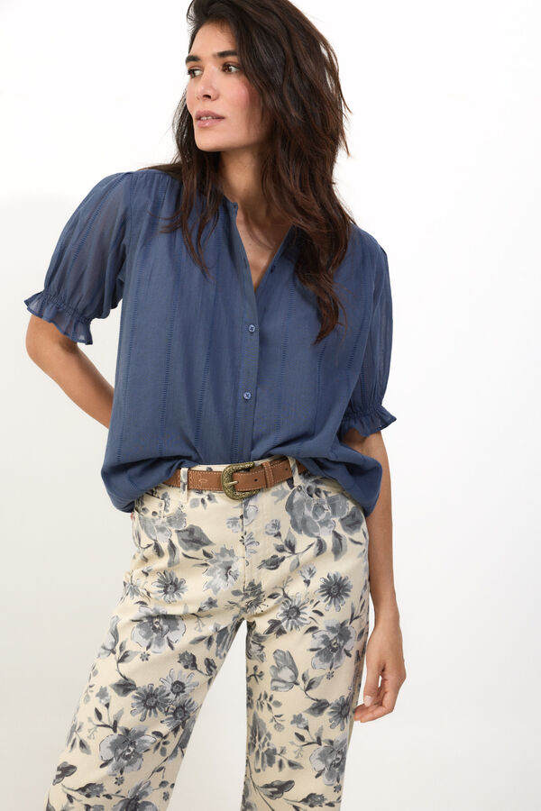 Slowlove Blusa fluida dobby Azul