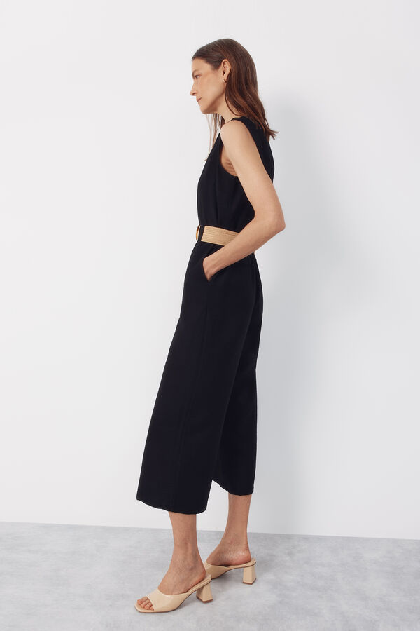 Cortefiel Jumpsuit con cintur&oacute;n Negro