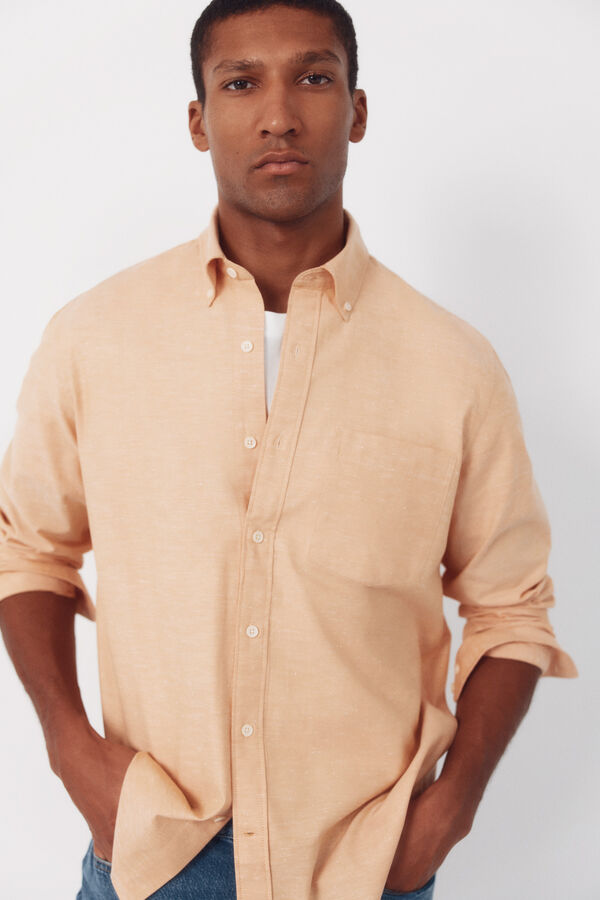 Cortefiel Camisa lisa oxford slub Naranja