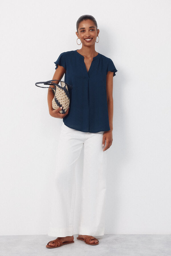 Cortefiel Blusa fluida de manga de vuelo Azul marino