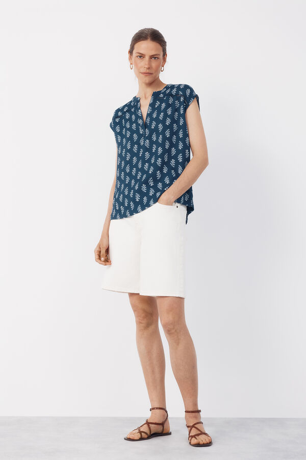 Cortefiel Blusa con encaje Estampado azul