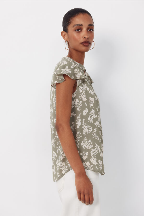 Cortefiel Blusa fluida de manga de vuelo Kaki