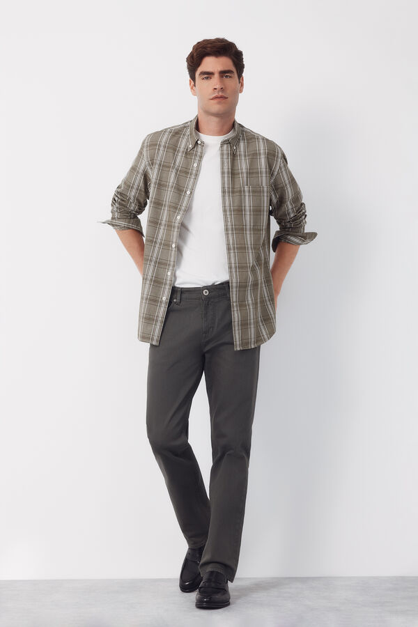 Cortefiel Camisa popel&iacute;n cuadros Kaki