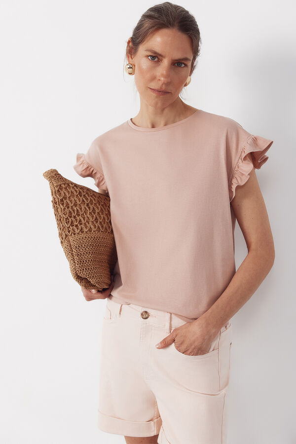 Cortefiel Playera b&aacute;sica con volante Rosa