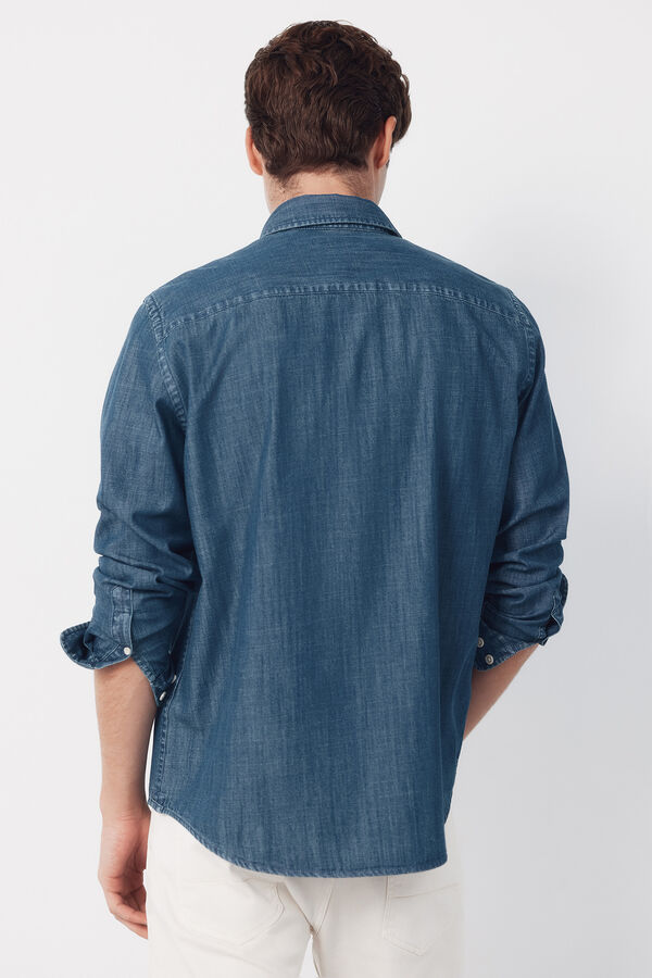 Cortefiel Camisa vaquera chambray manga larga&nbsp; Azul marino