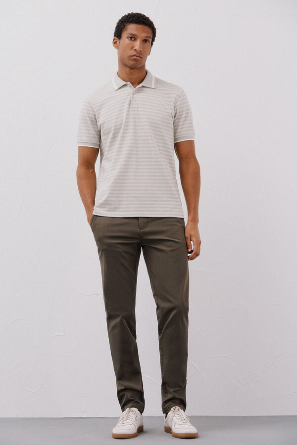 Cortefiel Polo rayas oxford Beige