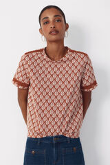 Cortefiel Playera con detalle de vainicas Estampado blanco
