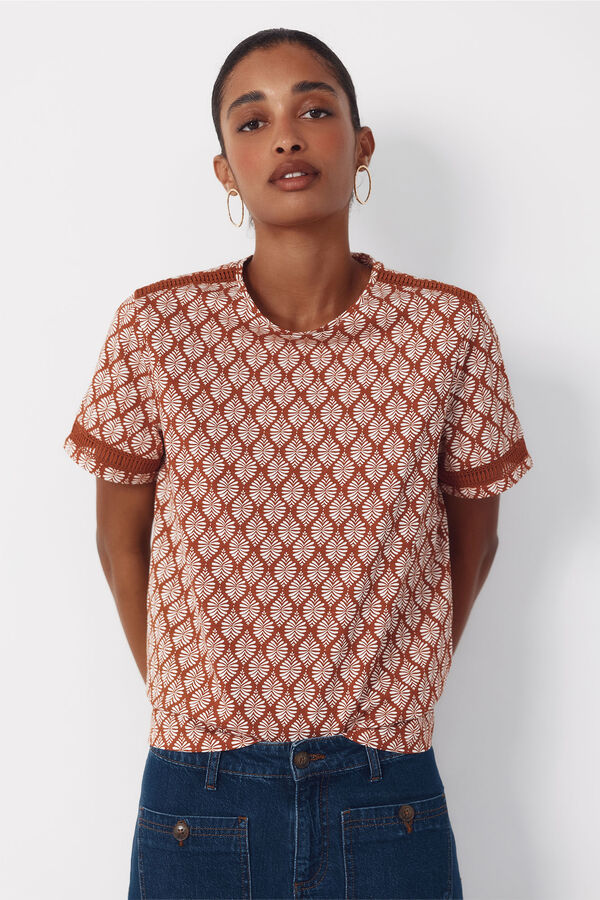 Cortefiel Playera con detalle de vainicas Estampado blanco