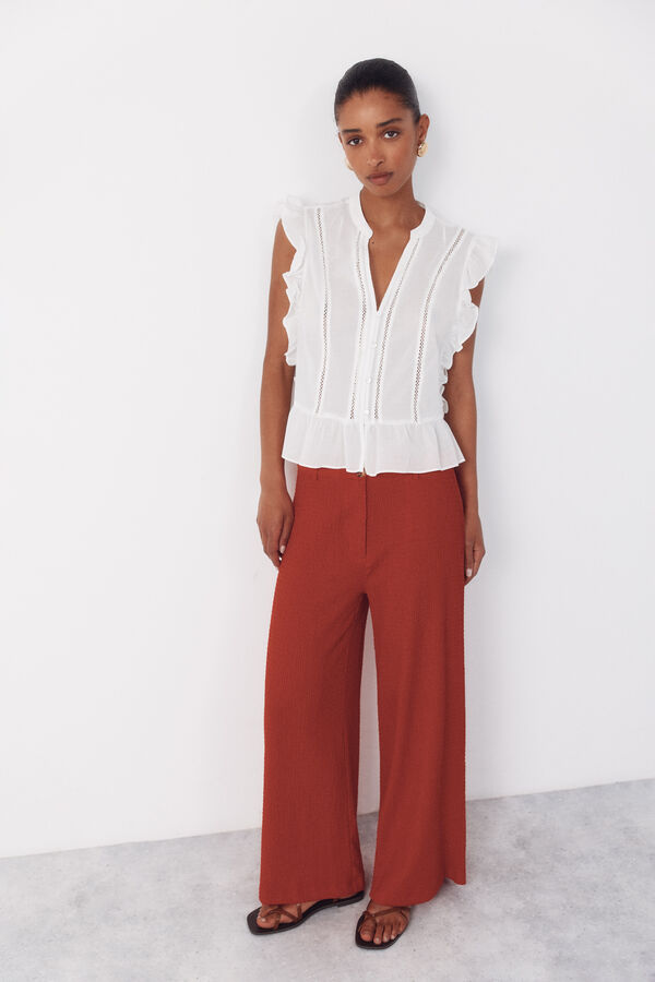 Cortefiel Blusa con volante Blanco
