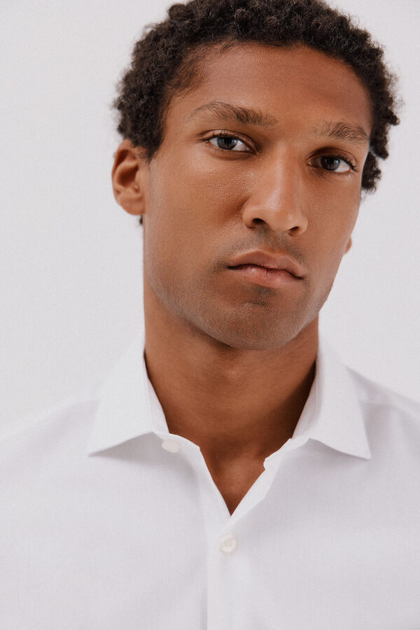 Cortefiel Camisa de vestir de rayas de algod&oacute;n tencel Blanco