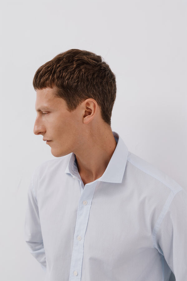 Cortefiel Camisa de microcuadros de algod&oacute;n Azul