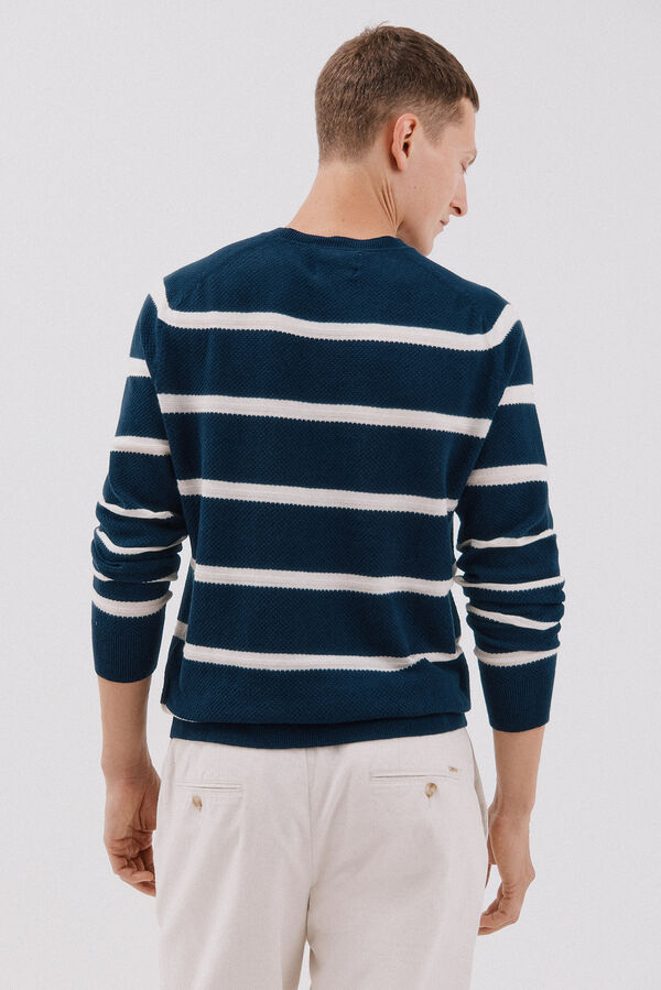 Cortefiel Su&eacute;ter de punto fino a rayas cuello redondo Azul marino