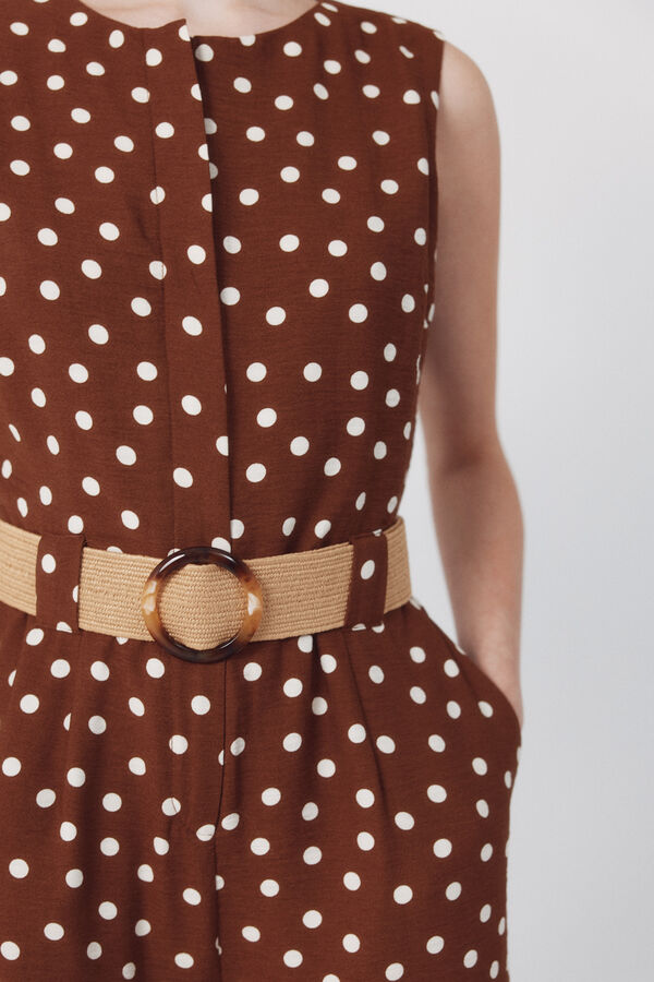 Cortefiel Jumpsuit con cintur&oacute;n Estampado beige