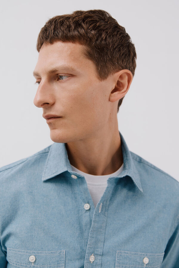 Cortefiel Camisa de mezclilla con dos bolsillos Azul