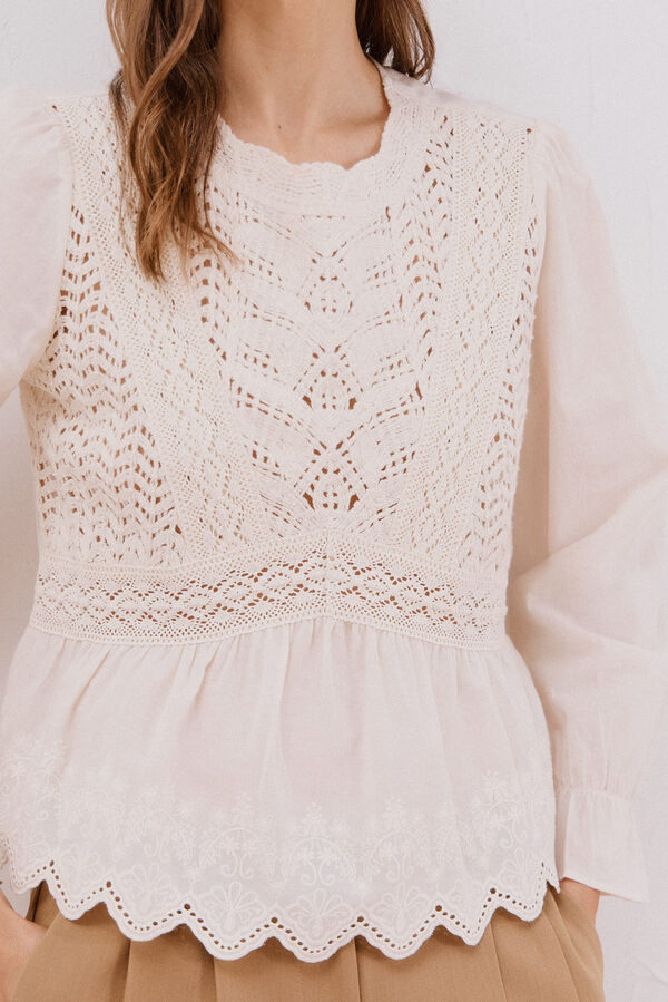Cortefiel Top combinado de crochet Marfil