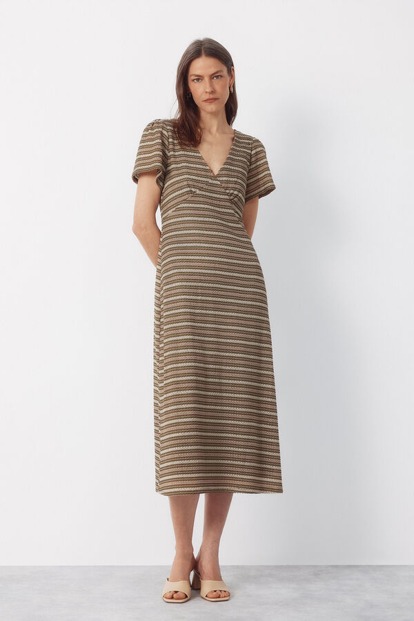 Cortefiel Vestido de rayas Kaki
