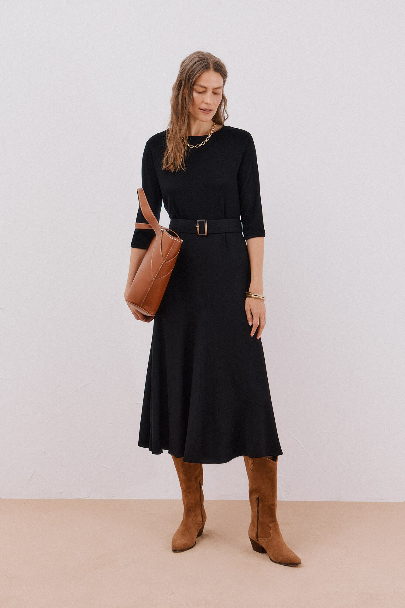 Cortefiel Vestido combinado cintur&oacute;n