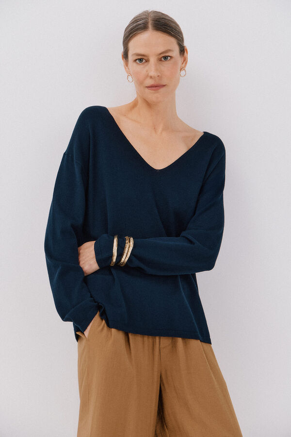 Cortefiel Su&eacute;ter escote en pico Azul marino