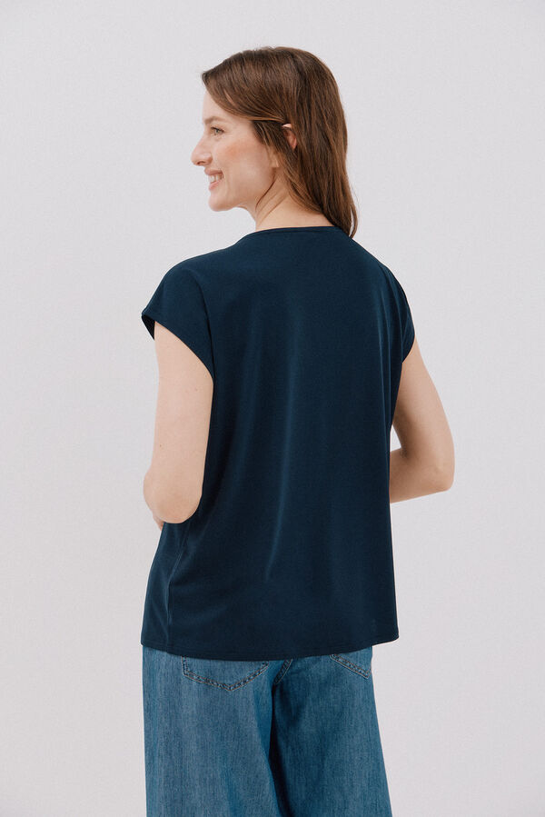 Cortefiel Playera pico con detalle puntilla Azul marino