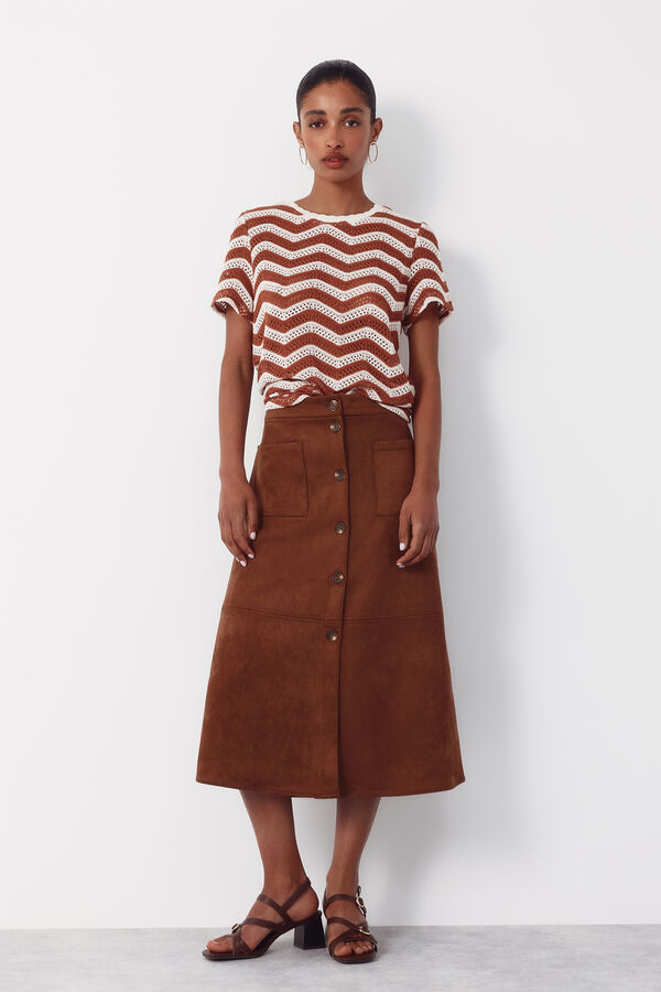 Cortefiel Top de crochet zigzag Marr&oacute;n