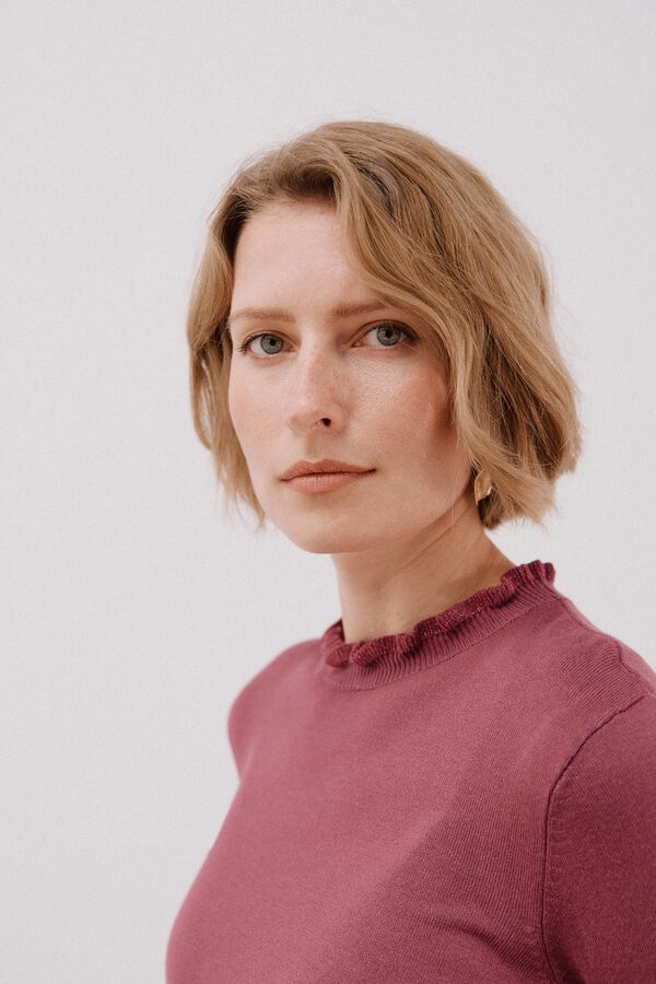 Cortefiel Chaleco de tejido calado Vino