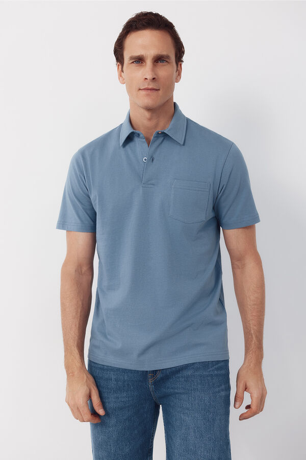 Cortefiel Polo liso bolsillo Azul