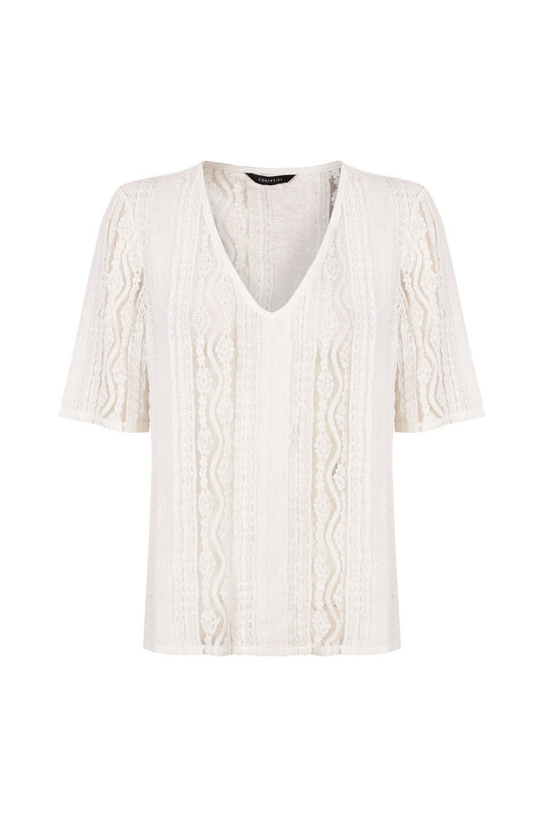 Cortefiel Top de encaje con escote en pico Blanco