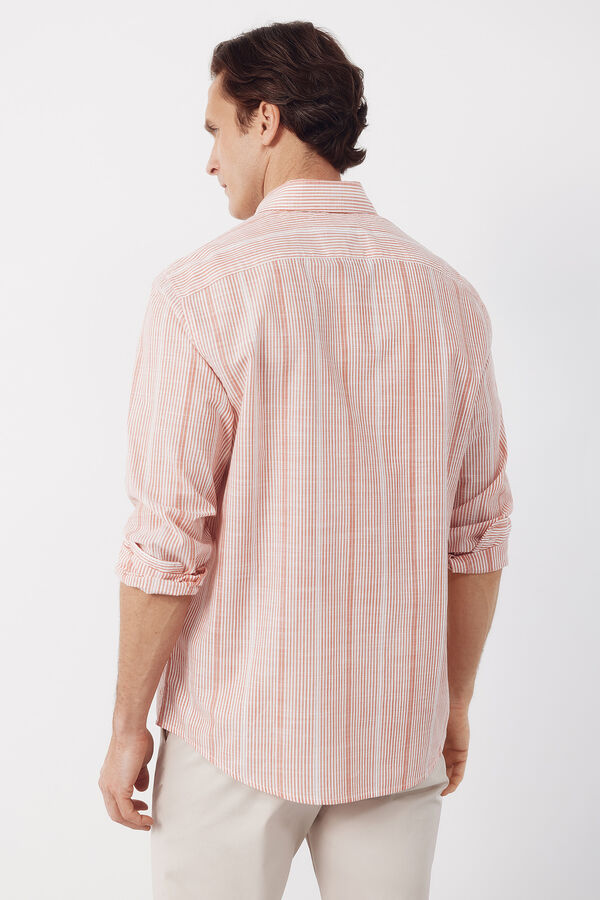 Cortefiel Camisa rayas algod&oacute;n slub Coral